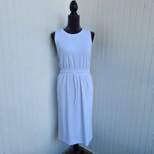 SERRA Super SOFT MIDI Dress White Stretch Pockets Drawstring Sleveless L (12-14)